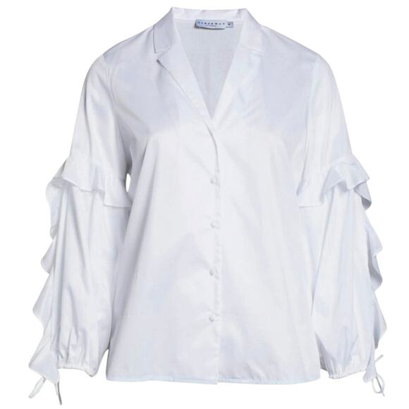 Harshman White Vivona Tunic Blouse Womens Plus Size 2X Lantern Ruffles Sleeves - Picture 1 of 16